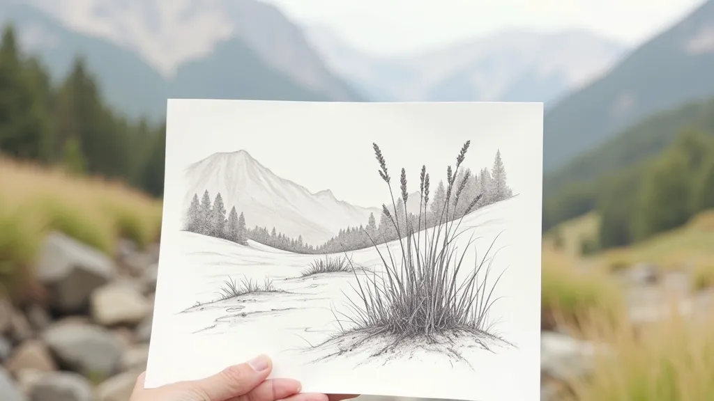 Finished nature sketch showing detailed focal point with less detail receding into background, demonstrating selective rendering technique in pencil