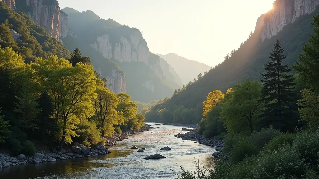 Scenic riverside landscape with sandstone cliffs and forested areas along the Gauja River valley in natural daylight