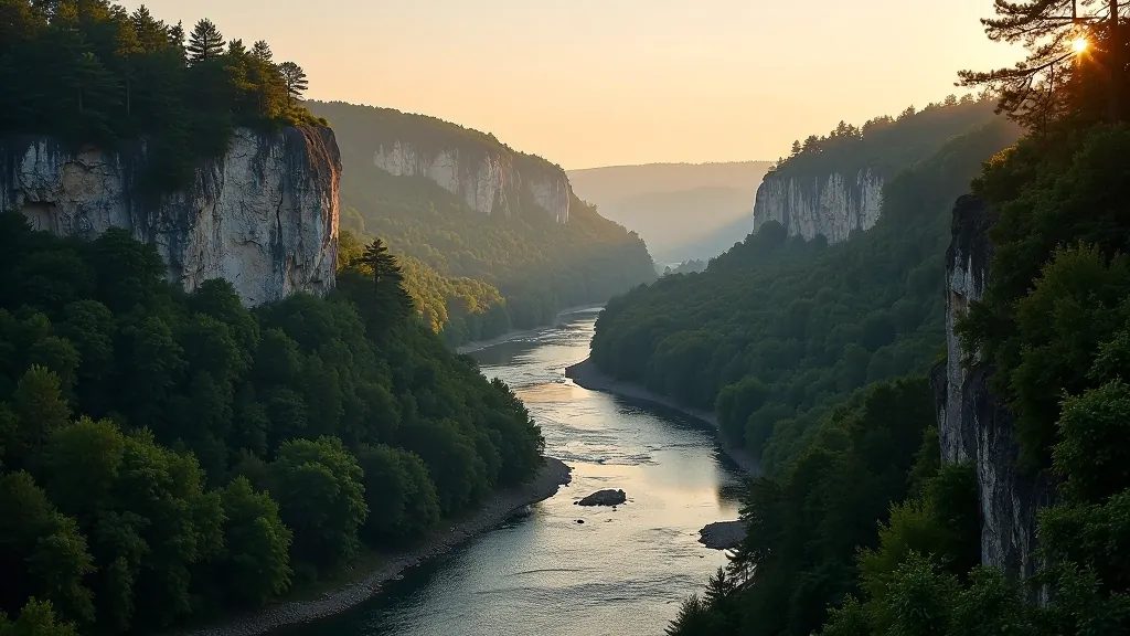 Gauja valley scenic landscape with river and limestone cliffs