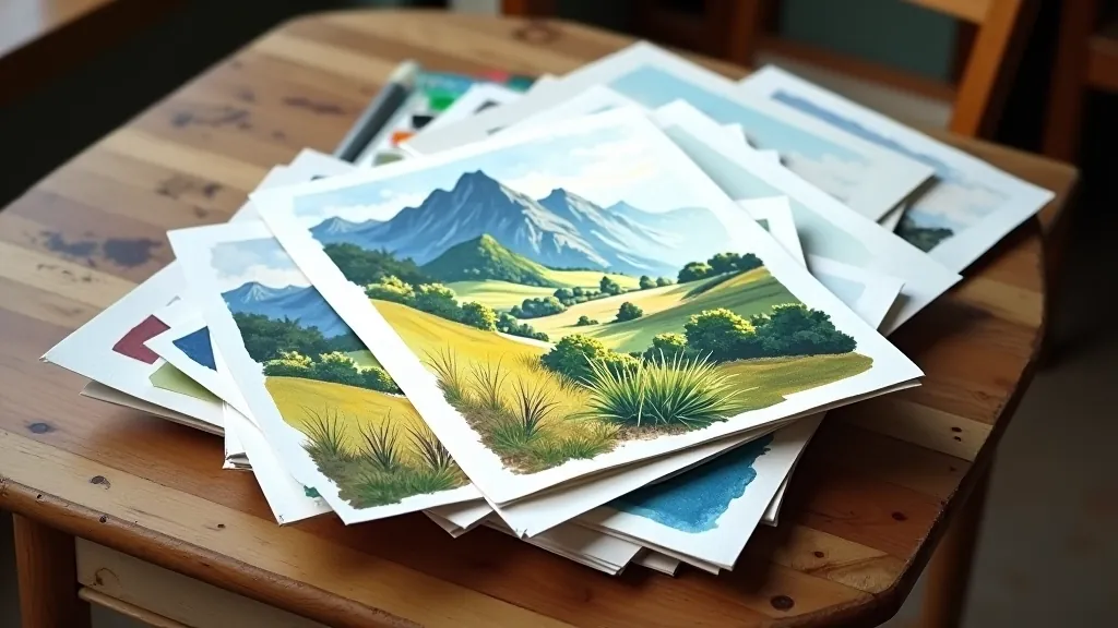 Multiple small landscape sketches showing different lighting conditions and shadow studies